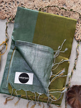 Pista Nd Mehndi Half N Half Designe Handloom Raga Tissue Saree