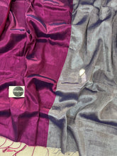 Wine Nd Grey Half N Half Designe Handloom Raga Tissue Saree