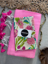 Baby Pink Handloom Cotton Saree With Flower Print Blouse