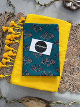 Yellow Handloom Cotton Saree With Rama Print Blouse