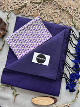 Purple Handloom Cotton Saree With White Print Blouse