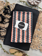 Black Handloom Cotton Saree With Black Orange Print Blouse