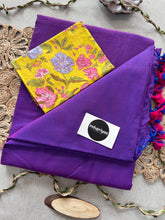 Purple Dual Tone Handloom Cotton Saree With Flower Print Blouse