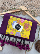 Dark Wine Handloom Cotton Saree With Flower Print Blouse