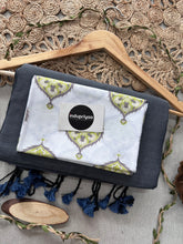 Dark Grey Handloom Cotton Saree With White Print Blouse