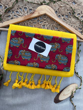 Yellow Handloom Cotton Saree With Elephant Print Blouse