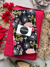 Red Handloom Cotton Saree With Black Flower Print Blouse