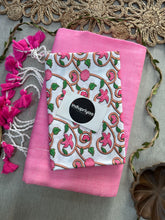 Baby Pink Handloom Cotton Saree With Leaf Print Blouse