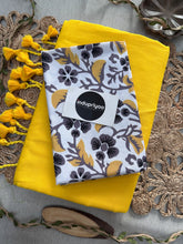Yellow Handloom Cotton Saree With White Grey Print Blouse
