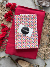 Red Handloom Cotton Saree With Multi Print Blouse