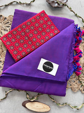 Purple Dual Tone Handloom Cotton Saree With Red Print Blouse