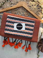 Orange Handloom Cotton Saree With Black Orange Print Blouse