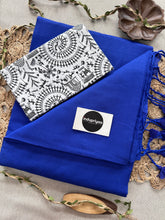 Royal Blue Handloom Cotton Saree With White Vani Print Blouse