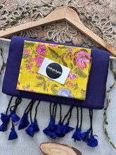 Purple Handloom Cotton Saree WithYellow Flower Print Blouse