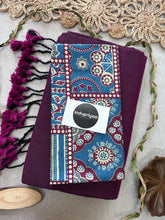 Dark Wine Handloom Cotton Saree With Blue Print Blouse