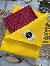 Yellow Handloom Cotton Saree With Red Print Blouse