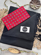 Black Handloom Cotton Saree With Red Print Blouse