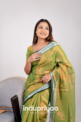 Indupriyaa Pista Temple Designe Handloom Tissue Cotton Saree