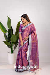 Indupriyaa Rose Purple Temple Designe Handloom Tissue Cotton Saree