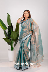 Indupriyaa C Green Temple Designe Handloom Tissue Cotton Saree