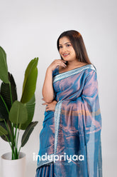 Indupriyaa Light Blue Temple Designe Handloom Tissue Cotton Saree
