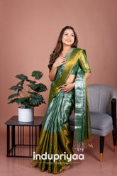 Indupriyaa Mehndi Nd Pista Designe Handloom Tissue Cotton Saree