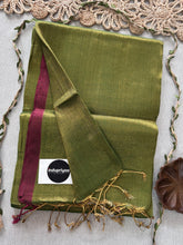 Indupriyaa Mehndi Marun Border Handloom Tissue Cotton Saree