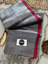 Indupriyaa Grey Marun Border Handloom Tissue Cotton Saree