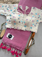 Light Pink Handloom Cotton Saree With Embrodery Work Redy Made Blouse