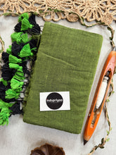 Indupriyaa Mehndi Green Pure Handloom Mulmul Cotton Saree