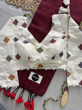 Marun Handloom Cotton Saree With Embrodery Work Redy Made Blouse