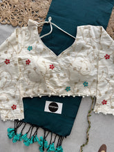 Rama Handloom Cotton Saree With Embrodery Work Redy Made Blouse