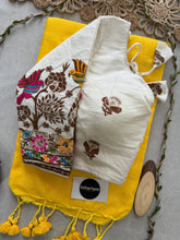 Yellow Handloom Cotton Saree With Embrodery Work Redy Made Blouse