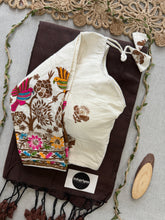 Brown Handloom Cotton Saree With Embrodery Work Redy Made Blouse
