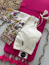 Pink Handloom Cotton Saree With Embrodery Work Redy Made Blouse