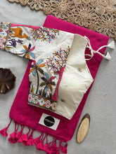 Pink Handloom Cotton Saree With Embrodery Work Redy Made Blouse