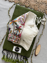 Mehndi Handloom Cotton Saree With Embrodery Work Redy Made Blouse