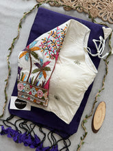 Purple Handloom Cotton Saree With Embrodery Work Redy Made Blouse