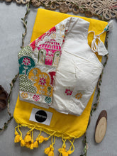 Yellow Handloom Cotton Saree With Embrodery Work Redy Made Blouse