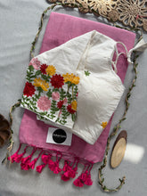 Light Pink Handloom Cotton Saree With Embrodery Work Redy Made Blouse