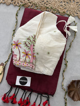 Marun Handloom Cotton Saree With Embrodery Work Redy Made Blouse