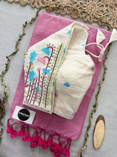 Light Pink Handloom Cotton Saree With Embrodery Work Redy Made Blouse