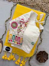 Yellow Handloom Cotton Saree With Embrodery Work Redy Made Blouse