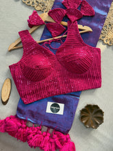 Purple Dual Tone Handloom Tissue Cotton Saree With Embrodery Sequence Work Stitched Blouse