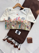 Brown Handloom Cotton Saree With Sequence Embrodery Work Stitched Blouse