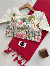Red Handloom Cotton Saree With Sequence Embrodery Work Stitched Blouse