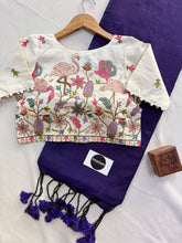 Purple Handloom Cotton Saree With Sequence Embrodery Work Stitched Blouse