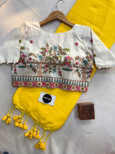 Yellow Handloom Cotton Saree With Sequence Embrodery Work Stitched Blouse