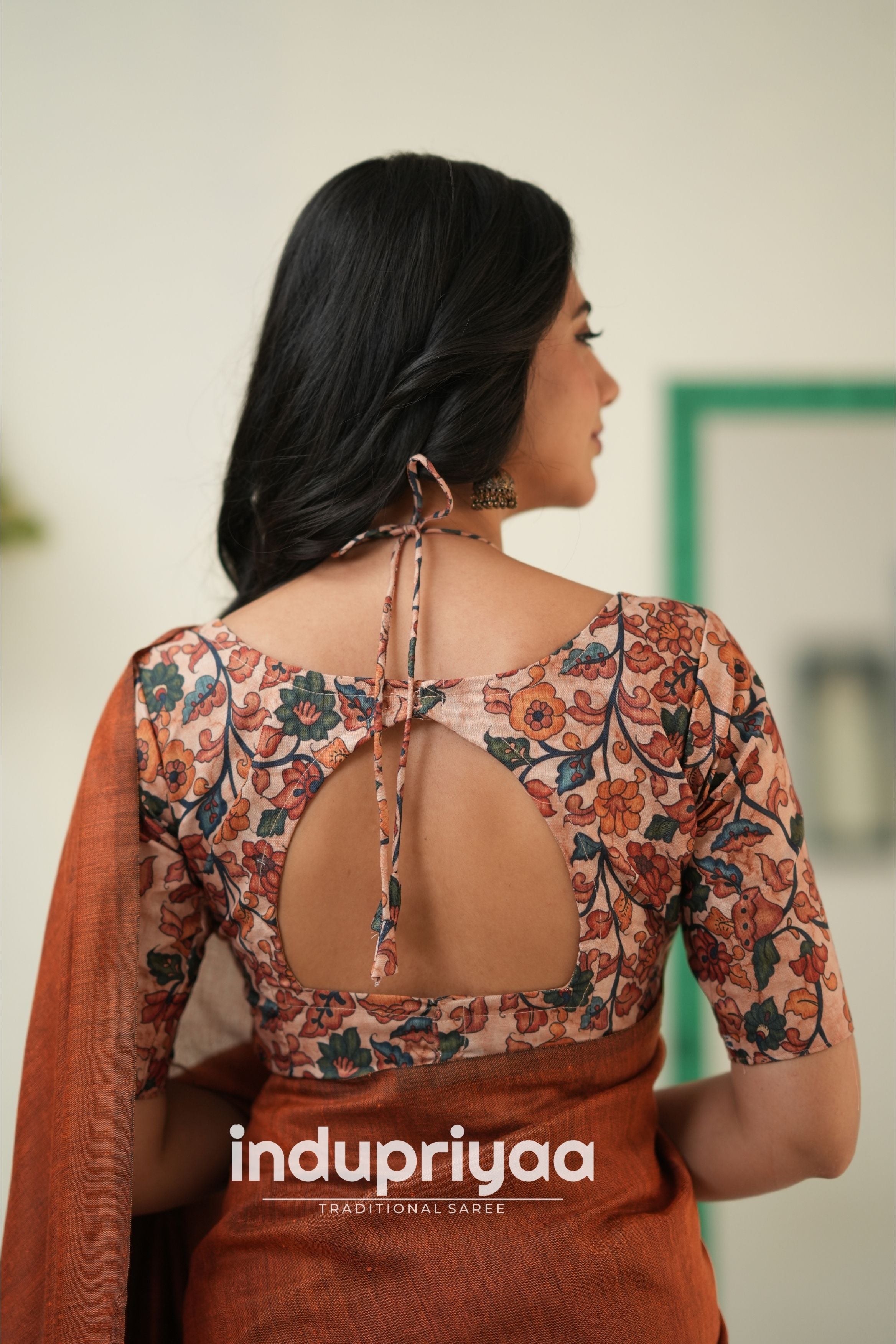 Orange Handloom Khadi Cotton Saree With Pichwai Print Blouse