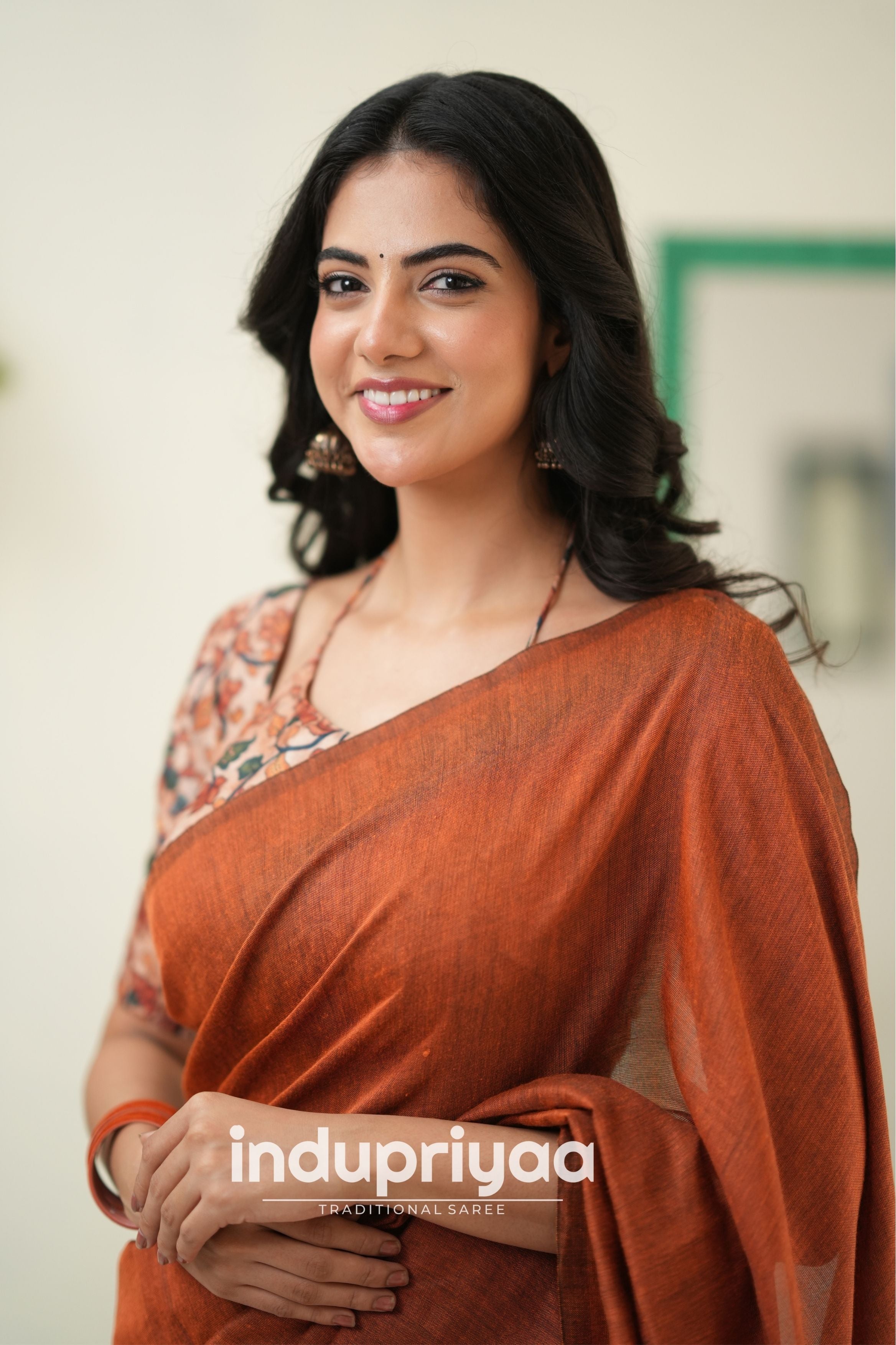 Orange Handloom Khadi Cotton Saree With Pichwai Print Blouse